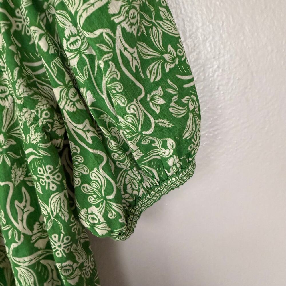 Max Studio green and white floral print blouse features balloon sleeves size XS - Picture 5 of 10